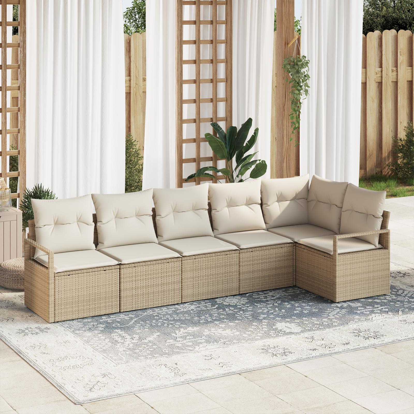 6 Deles Have Sofa Sæt med Puder Beige Poly Rattan