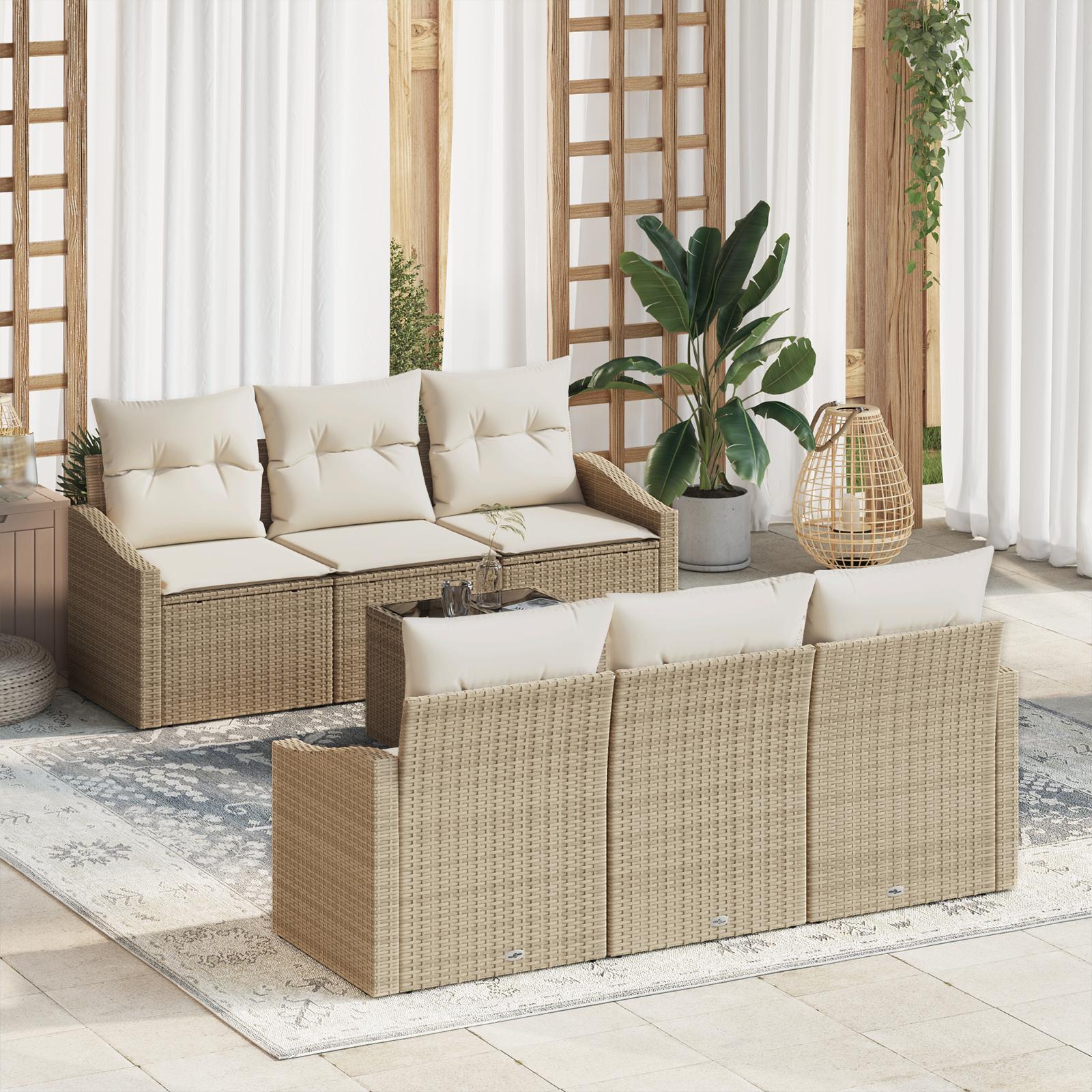 7-delt havesofa sæt med puder beige poly rattan
