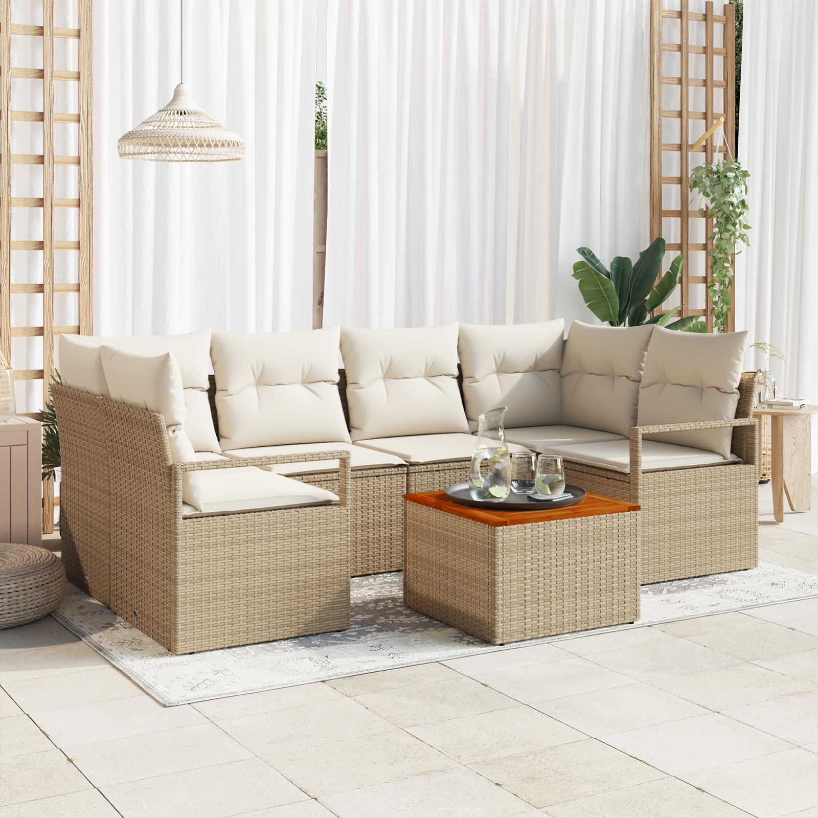 Havesofa Sæt 7 stk Beige og hvid billede