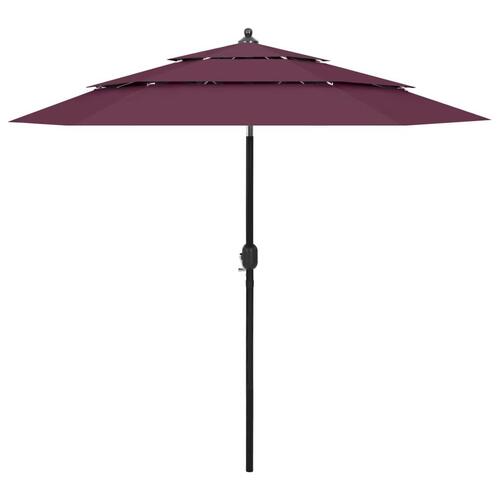 Parasol 2,5 m aluminiumsstang 3 niveauer bordeauxrød