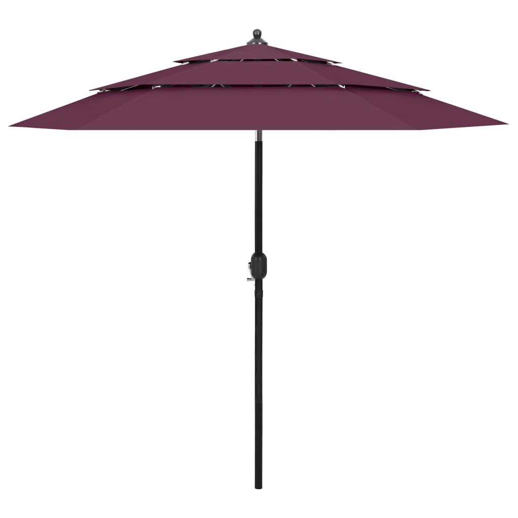 Parasol 2,5 m aluminiumsstang 3 niveauer bordeauxrød
