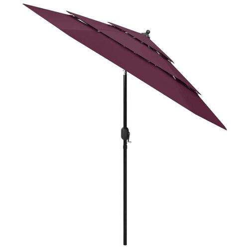 Parasol 2,5 m aluminiumsstang 3 niveauer bordeauxrød