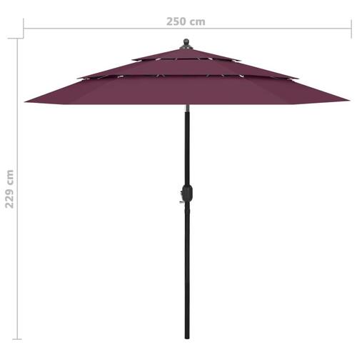 Parasol 2,5 m aluminiumsstang 3 niveauer bordeauxrød