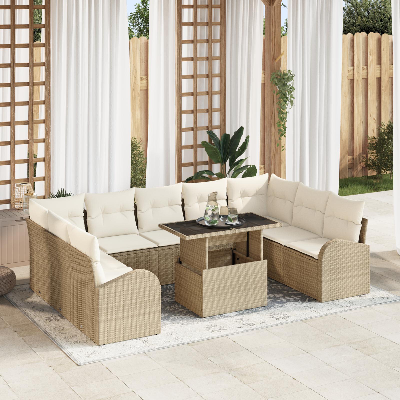 Havesofa Sæt med opbevaring 10 stk Beige Poly rattan billede