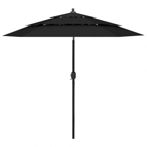 Parasol 2,5 m med aluminiumsstang i 3 niveauer - sort