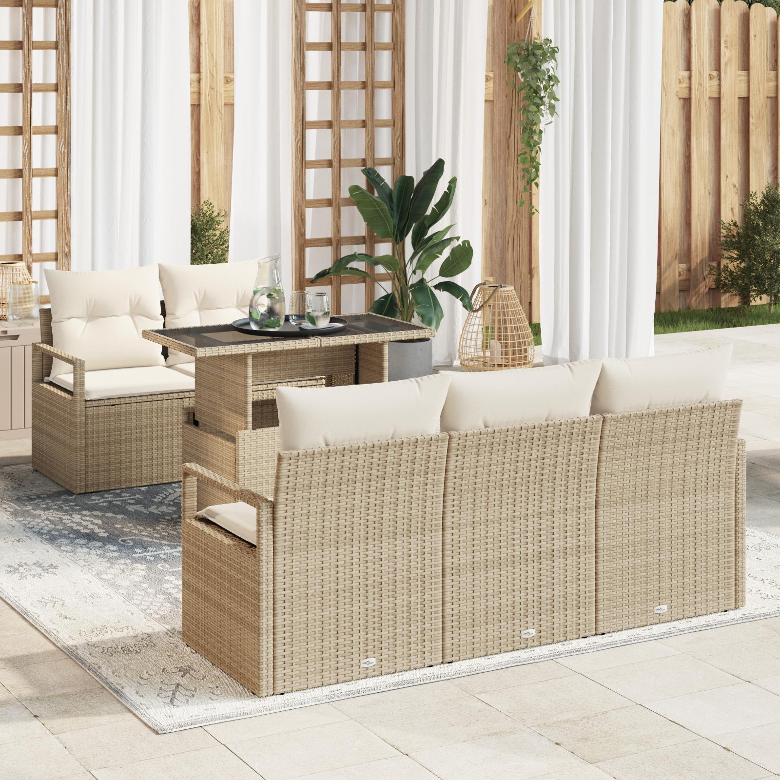 6 stk Have Sofa Sæt med Puder Beige Poly Rattan