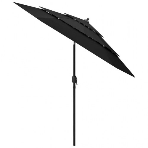 Parasol 2,5 m med aluminiumsstang i 3 niveauer - sort