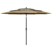 Parasol med aluminiumsstang i 3 niveauer 3 m gråbrun