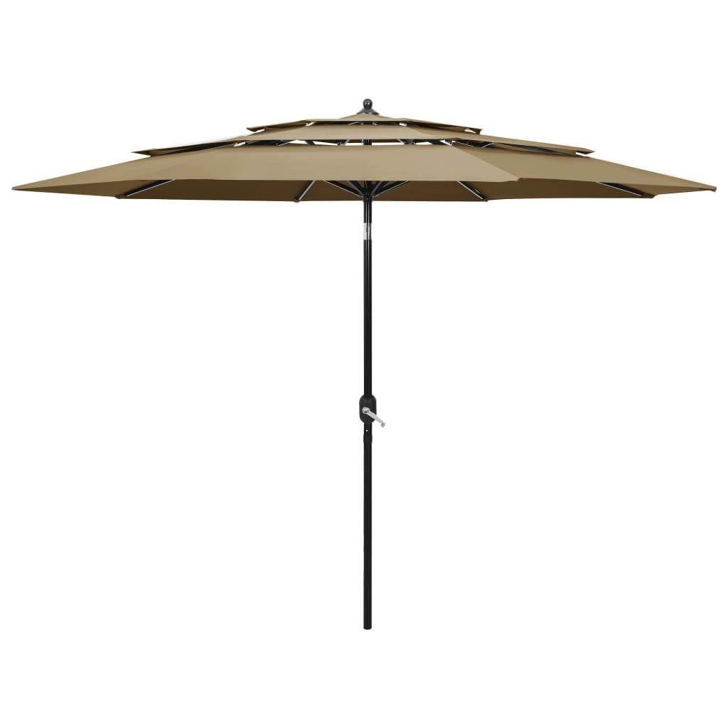 Parasol med aluminiumsstang i 3 niveauer 3 m gråbrun