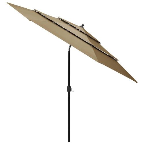 Parasol med aluminiumsstang i 3 niveauer 3 m gråbrun