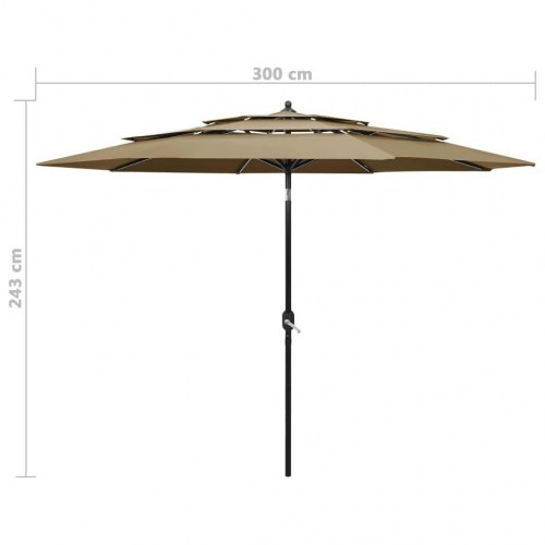 Parasol med aluminiumsstang 3 m - 3 niveauer, gråbrun
