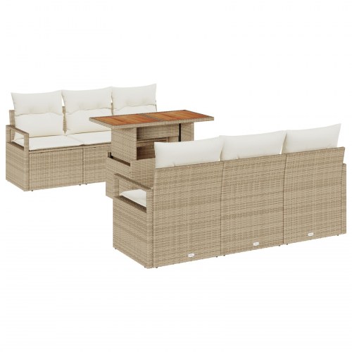 Havesofa Sæt med opbevaring 7 stk Beige Poly rattan