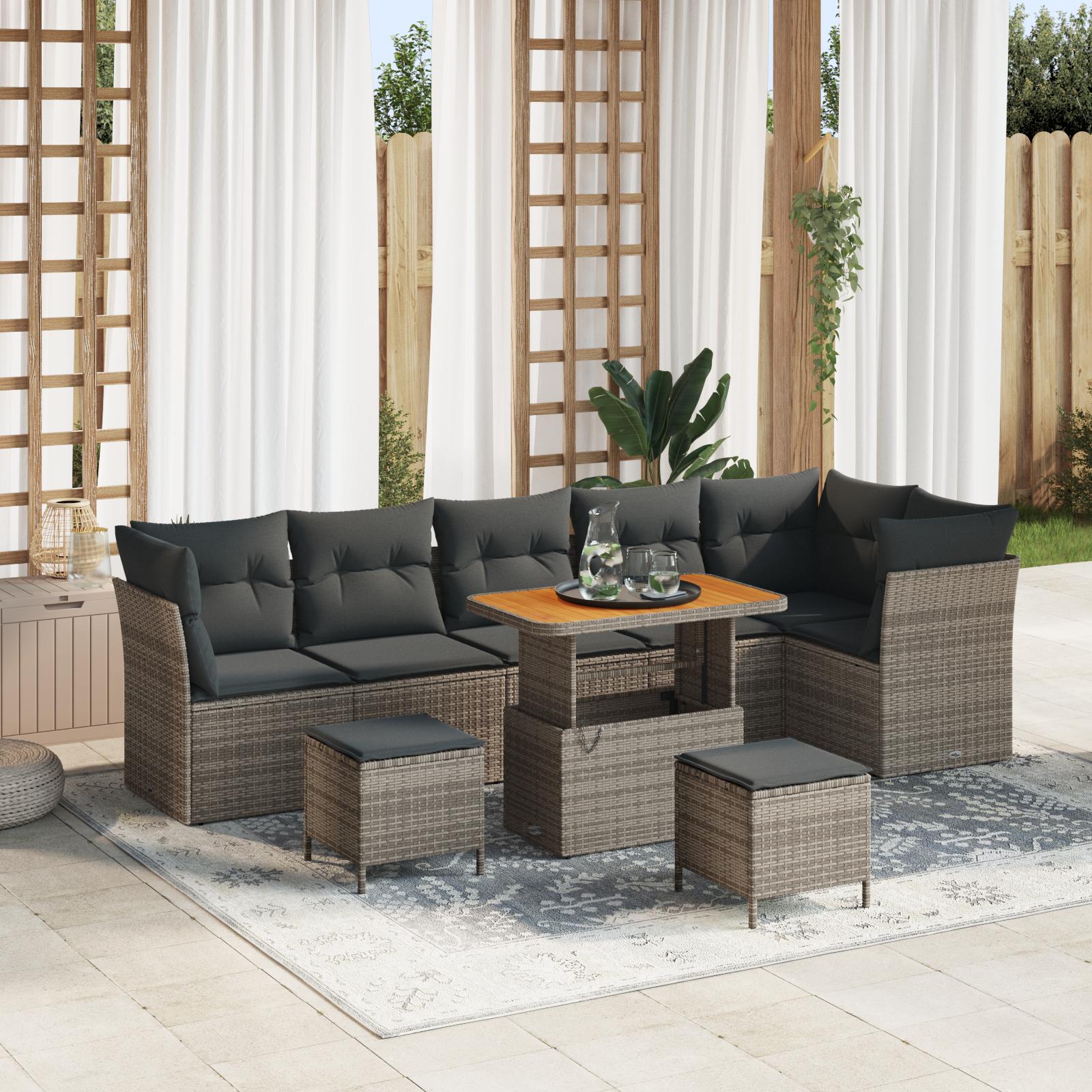 Havesofa Sæt med pude med opbevaring 9 stk Grå 90 x 55 x 71 cm billede