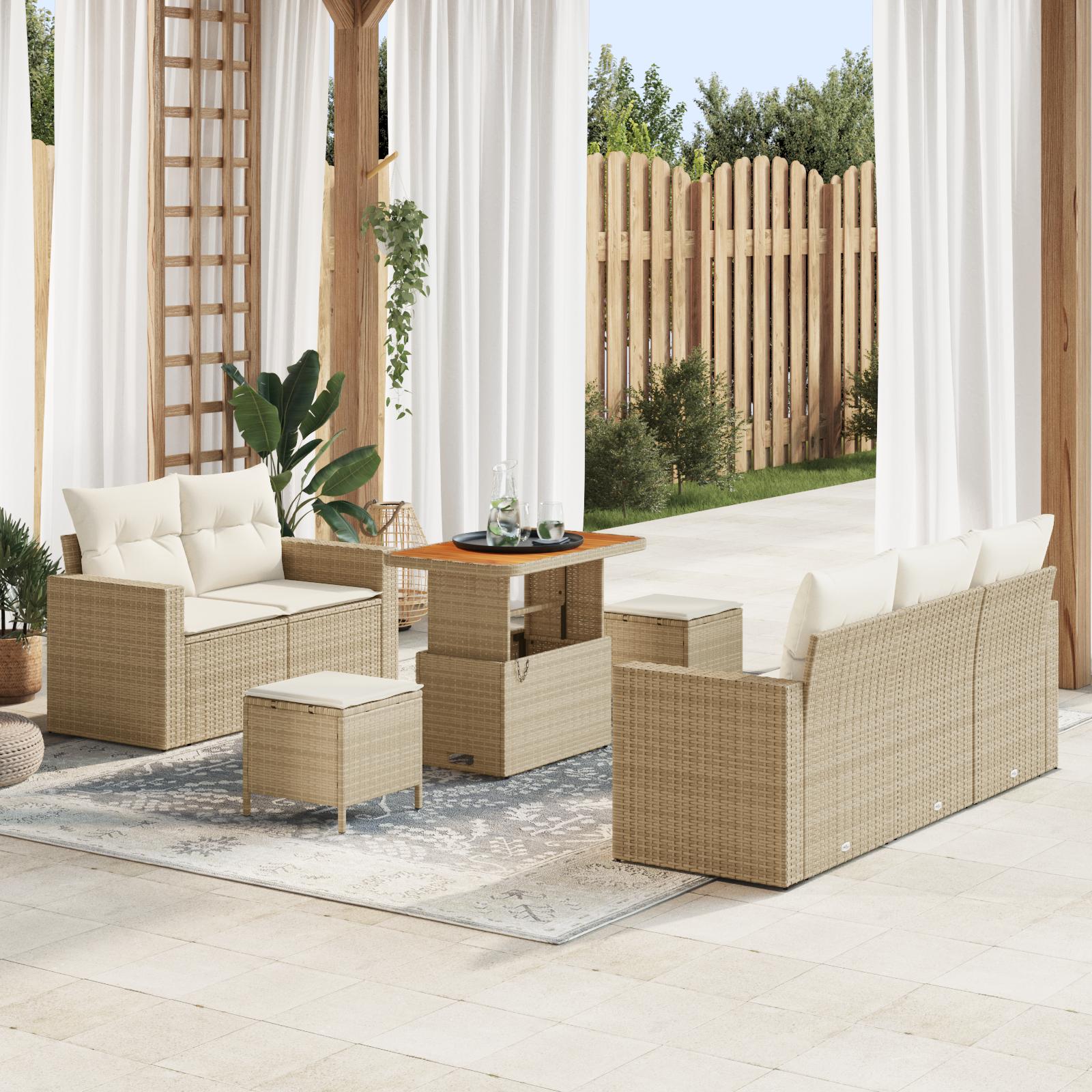 Havesofa Sæt 8 stk beige og cremefarvet 90 x 55 x 71 cm billede