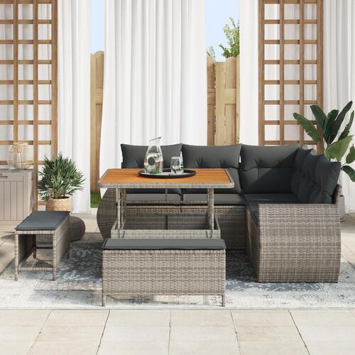 8 Stykke Have Sofa Sæt med Puder Grå Poly Rattan Akacietræ