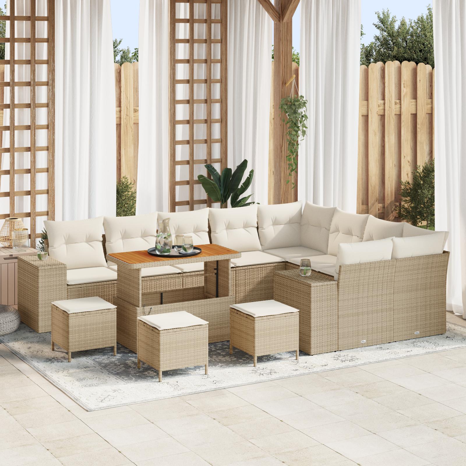 13 Piece Have Sofa Sæt med Puder Beige Poly Rattan Akacie