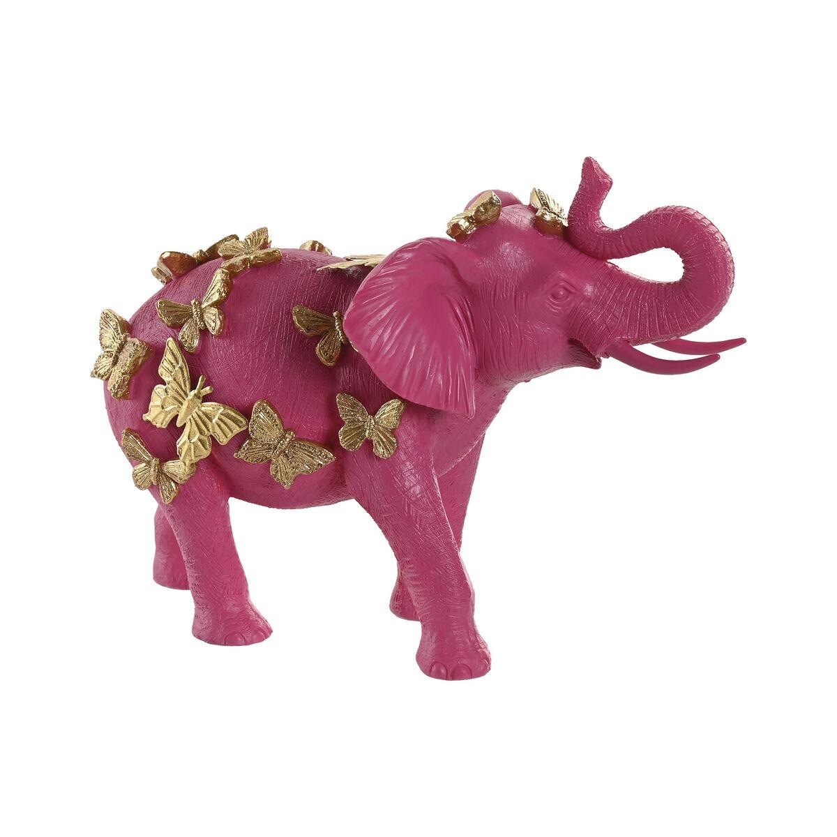 Dekorativ elefantfigur - gylden/fuchsia, 26 × 13,5 × 19 cm