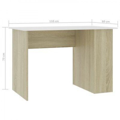 Skrivebord 110x60x73 cm konstrueret træ hvid og sonoma-eg