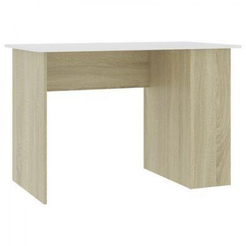 Skrivebord 110x60x73 cm konstrueret træ hvid og sonoma-eg
