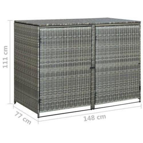 Dobbelt skraldespandsskjuler 148x77x111 cm polyrattan grå