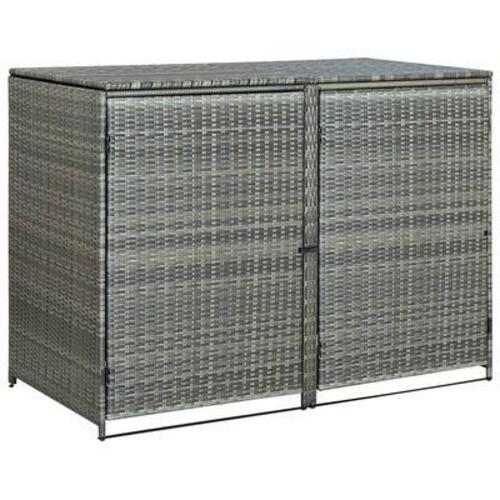 Dobbelt skraldespandsskjuler 148x77x111 cm polyrattan grå