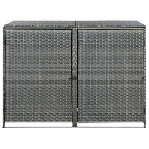 Dobbelt skraldespandsskjuler 148x77x111 cm polyrattan grå