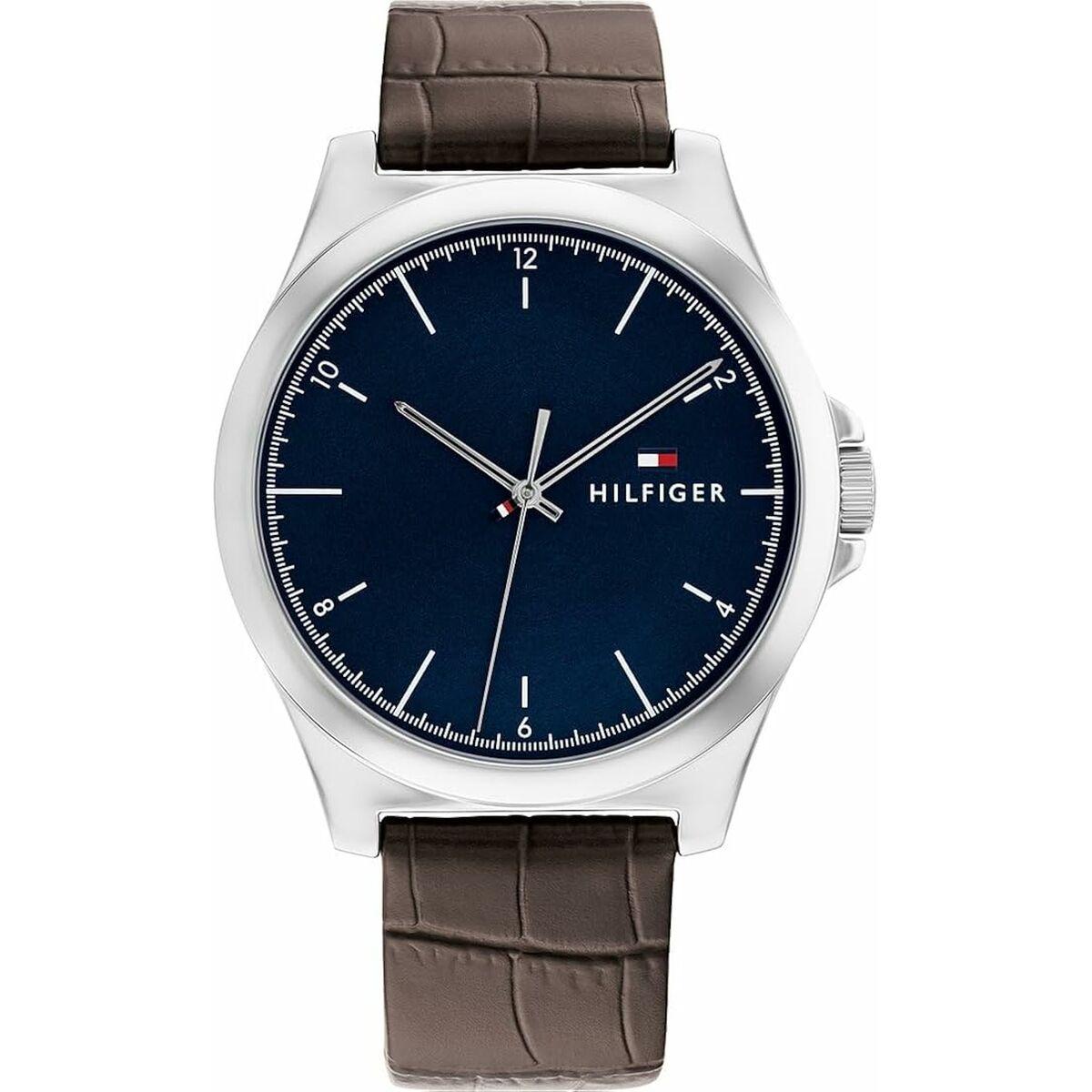 Herreur Tommy Hilfiger 1710549 - blå skive, brun læderrem (Ø 42 mm)