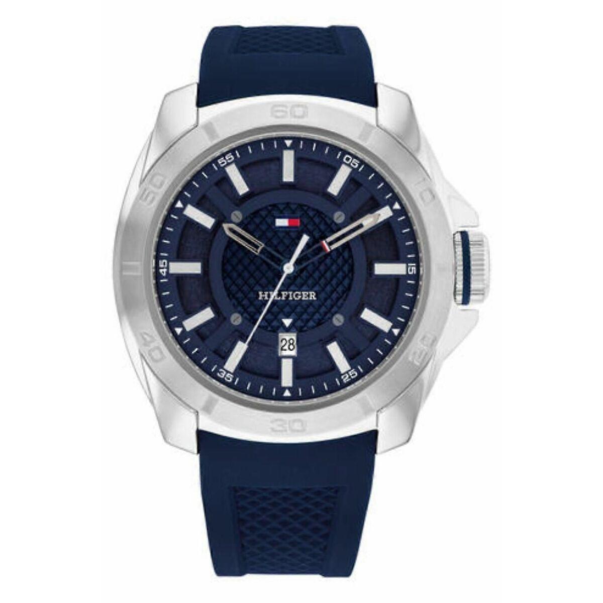 Herreur Tommy Hilfiger 1792134 - blå silikonerem, Ø 48 mm