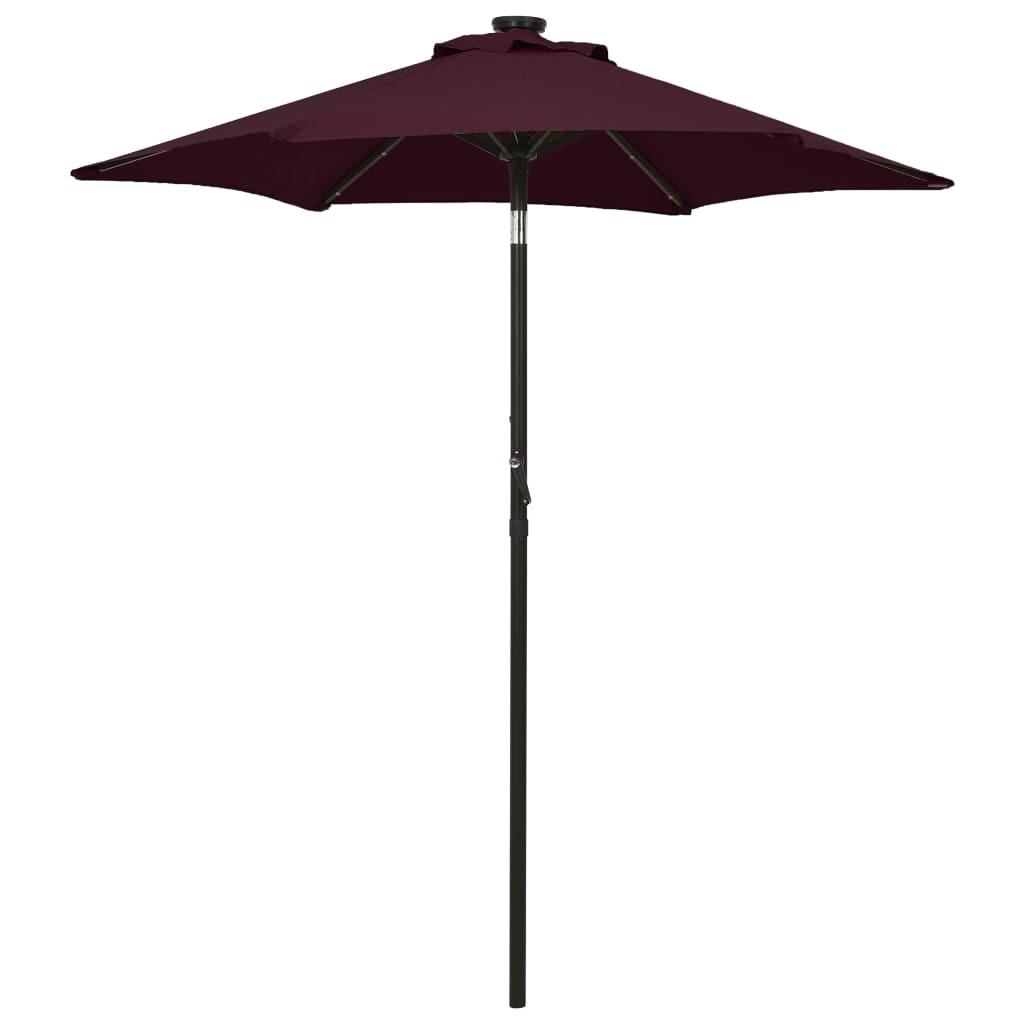 Parasol med LED-lys 200x211 cm aluminium bordeauxrød