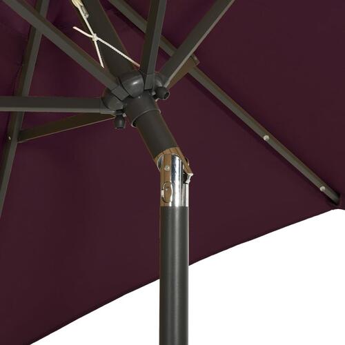 Parasol med LED-lys 200x211 cm aluminium bordeauxrød