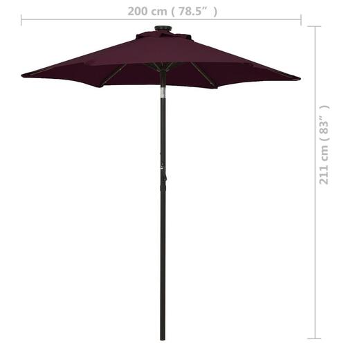 Parasol med LED-lys 200x211 cm aluminium bordeauxrød