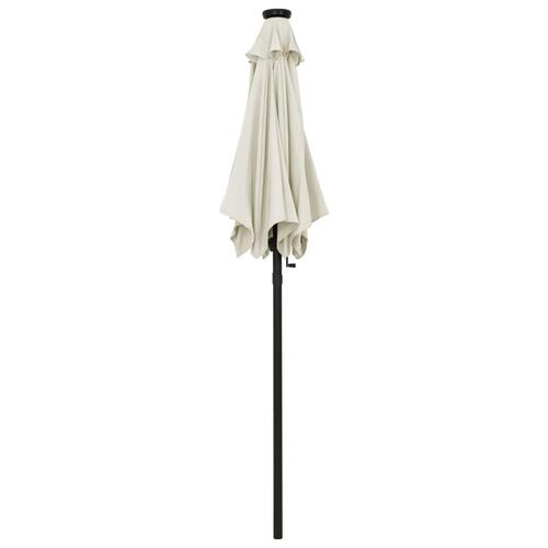 Parasol med LED-lys 200x211 cm aluminium sandfarvet