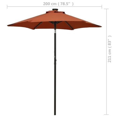 Parasol med LED-lys 200x211 cm aluminium terrakotta