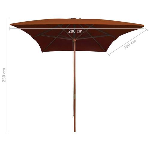 Parasol med træstang 200x300 cm terrakotta