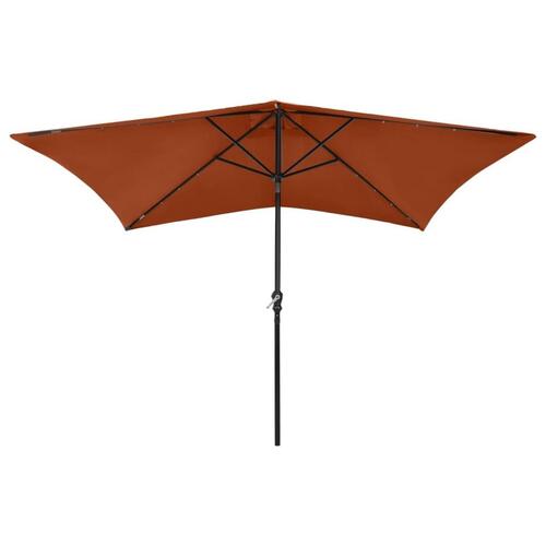 Parasol med stålstang og LED-lys 2x3 m terrakotta