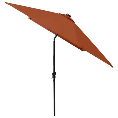 Parasol med stålstang og LED-lys 2x3 m terrakotta