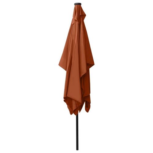 Parasol med stålstang og LED-lys 2x3 m terrakotta