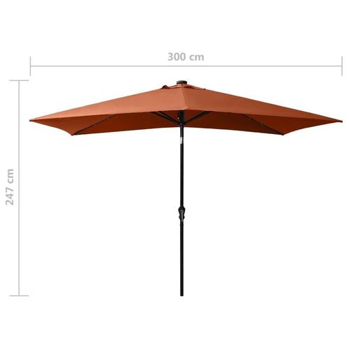 Parasol med stålstang og LED-lys 2x3 m terrakotta