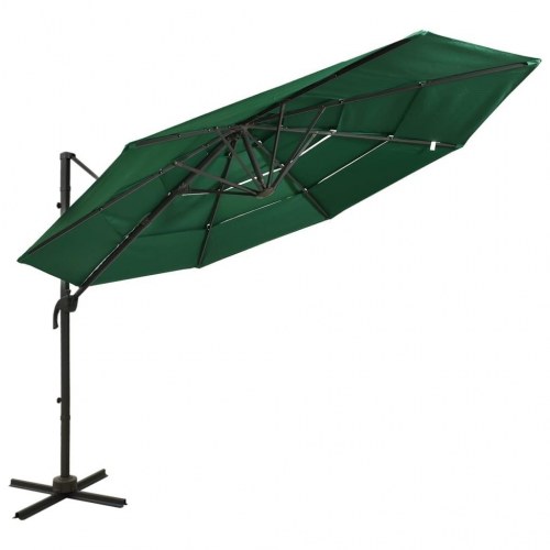 Parasol 3×3 m med aluminiumsstang - 4 niveauer, grøn