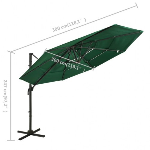Parasol 3×3 m med aluminiumsstang - 4 niveauer, grøn