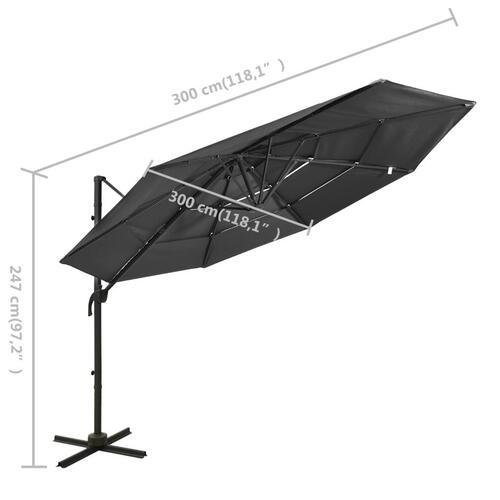 Parasol med aluminiumsstang 4 niveauer 3x3 m antracitgrå