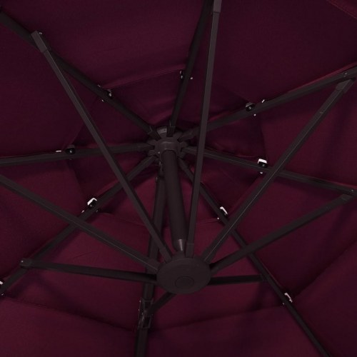Parasol 3 × 3 m med 4 niveauer og aluminiumsstang - bordeauxrød