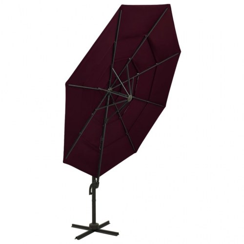 Parasol 3 × 3 m med 4 niveauer og aluminiumsstang - bordeauxrød