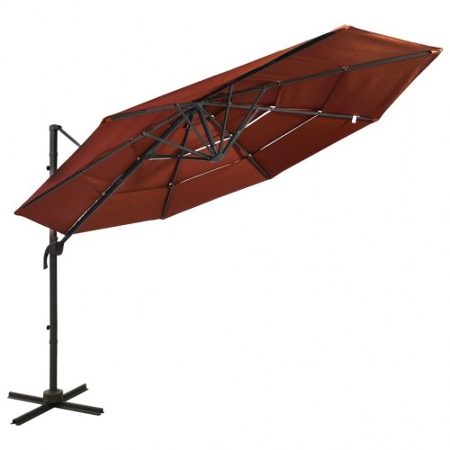 Parasol 3x3 m med aluminiumsstang - 4 niveauer, terrakotta