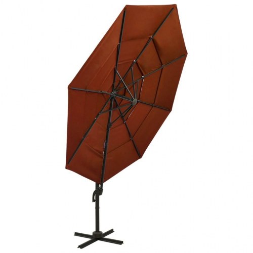 Parasol 3x3 m med aluminiumsstang - 4 niveauer, terrakotta