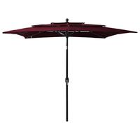 Parasol med aluminiumsstang i 3 niveauer 2,5x2,5 m bordeaux