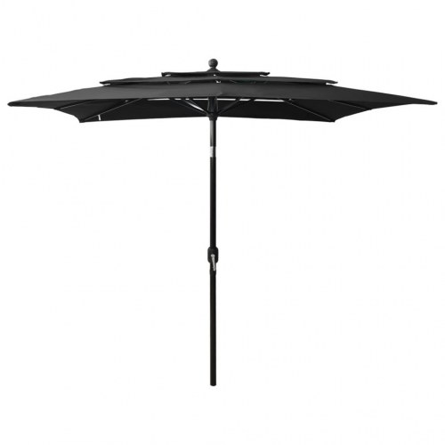 Parasol 2,5 × 2,5 m med aluminiumsstang - 3 niveauer, sort