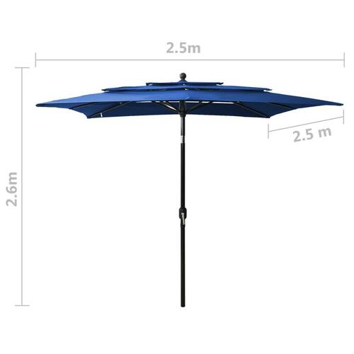 Parasol med aluminiumsstang i 3 niveauer 2,5x2,5 m azurblå