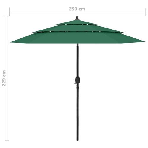 Parasol med aluminiumsstang i 3 niveauer 2,5 m grøn