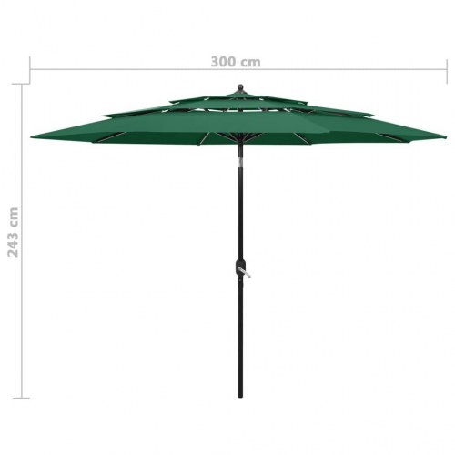 Parasol 3 m med aluminiumsstang i 3 niveauer - grøn